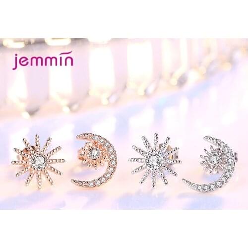 Cute Gold Crystal Wedding Earrings For Women Girls Trendy 2021 Moon Star Design 925 Sterling Silver Fashion Jewelry Wholesale