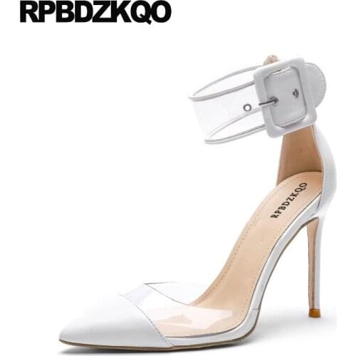 Fetish Exotic Dancer Clear Strap Heels Stripper Big Size Ankle Pointed Sandals Pumps High Pvc Stiletto Shoes Women Transparent