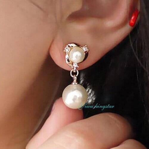 Hot Korean Double Face White Simulated-pearl Earrings Rhinestone Wedding Bride Earring XH071
