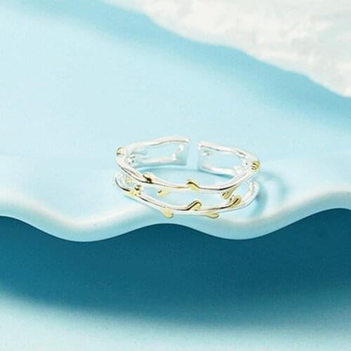 KOFSAC Cute Girl Rings Two-color Tree Branches Double Layer Ring Lady Gift 925 Sterling silver Jewelry Fashion Women Accessories