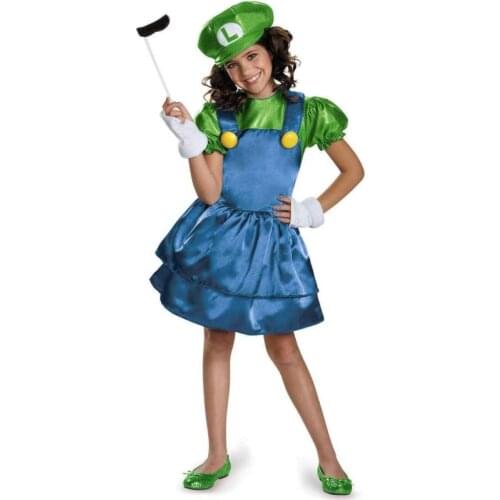 Super Mario Brothers Miss Luigi Girls Halloween Cosplay Costumes Fancy Dress Playset Dress -up