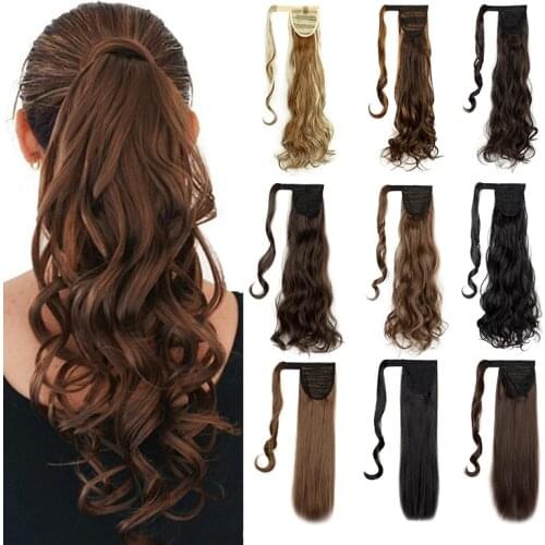 Lelinta 20"22" Straight/Wavy Curly Wrap Around Natural Hairpiece Ponytail Extension for Woman Synthetic Hair Extension Fake Hair