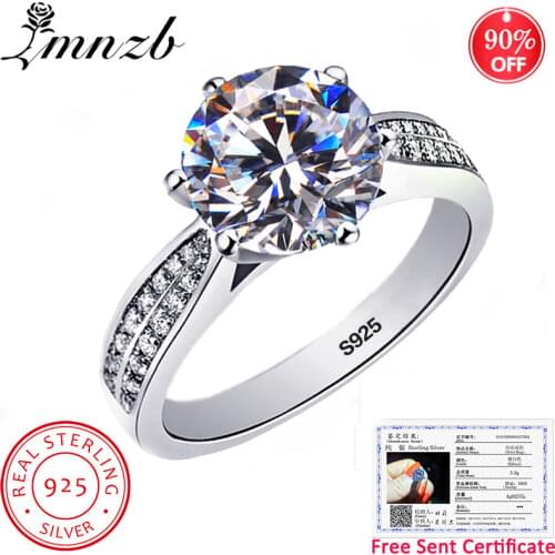 LMNZB 100% 925 Sterling Silver Ring Natural 2.0ct Zirconia Gemstone Rings for Women Wedding Engagement Fine Jewelry Gift LR006