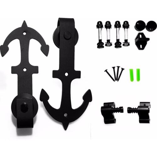 LWZH Classic Rustic Sliding Barn Door Hardware Anchor Shaped Roller for Closet Sliding Door