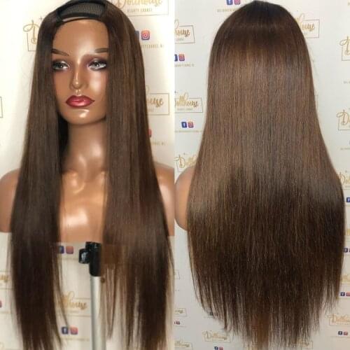 Honey Blonde Brazilian Brown Ombre Human Hair U part Wigs for Black Women 150% Density Remy Hair Wigs Middle Open Upart Wigs
