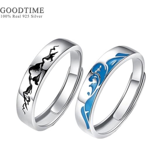 Trendy Couple Ring Pure 100% 925 Sterling Silver Eachother Mountain And Sea Rings For Women Men Anniversary Jewelry Gift