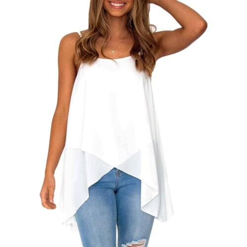 Fashion Women Sleeveless Irregular Hem Spaghetti Strap Tank Top Camisole Vest