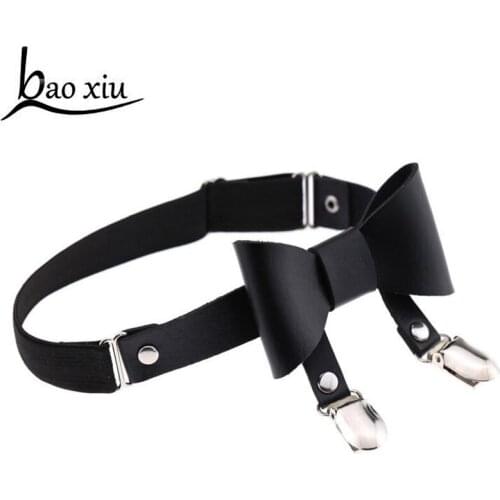 Nightclub Harajuku Gothic Fetish Stretch Leather clip Harness Leg Bondage Stocking Suspender Straps Bowknot Garter Accessories