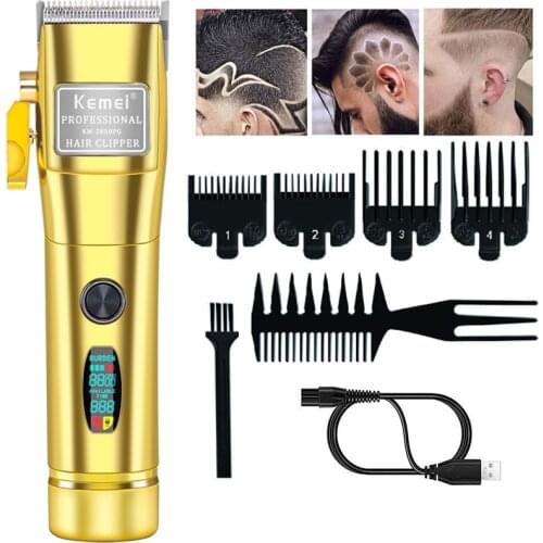 Barberology Hair Clipper LCD Display Hair Trimmer USB Cordless Hair Cutting Machine Stagger-tooth Adjustable Blade KM-2850