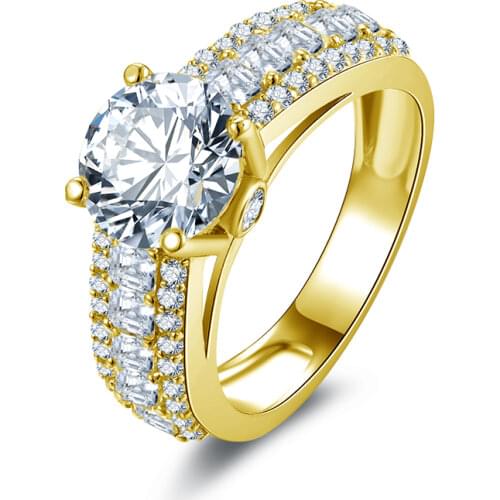 QYI Luxury 14k Solid Yellow Gold Wedding Rings 2 ct Round Cut Simulated Diamond Women Rings Women Fine Jewelry