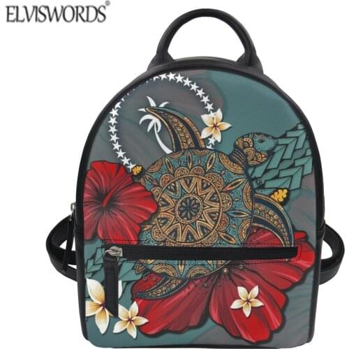 ELVISWORDS Backpack for Womens Chuuk Polynesian Sea Turtle Design School Bagpacks for Ladies New Stylish Pu Leather Girls Bags