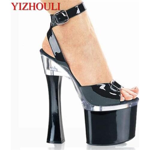 Ankle strap root 18cm high heel platform pole dancing model shoes, party/wedding model show stage sandals