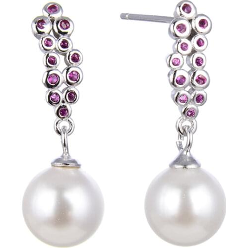 925 sterling silver earrings inlaid with ruby fashion earrings red corundum pearl simple earrings