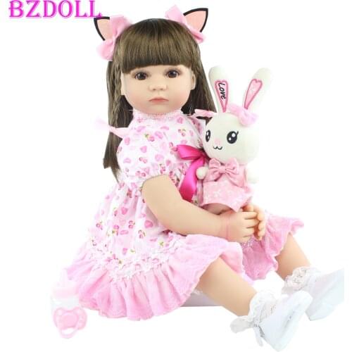 24" Silicone Reborn Toddler Baby Doll Toys For Girl 60 cm Dress Up Long Hair Princess Like Alive Brinquedos Child Birthday Gift