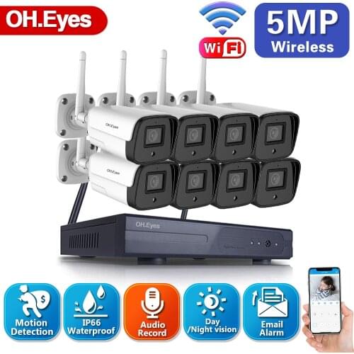 OH.eyes 5MP H.265+ Wireless Cameras Monitoring Wifi Set 8CH CCTV Security NVR WIFI Camera Kit Remote Viewing 1T HDD IP66 4CH