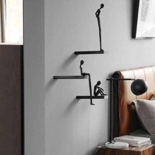 Modern Metal Ornaments For Home Background Living Room Furnishing Pendant Wall Decoration Stand Sit Thinking Character Statue