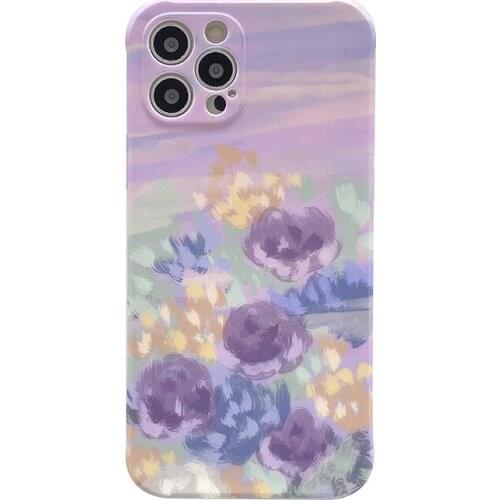 Vintage Purple Flowers Silicon Case for iPhone 12 Pro Max Back Phone Cover for 12 Mini 11Pro Max X XS XR 6 8 7 Plus SE 2020 Capa