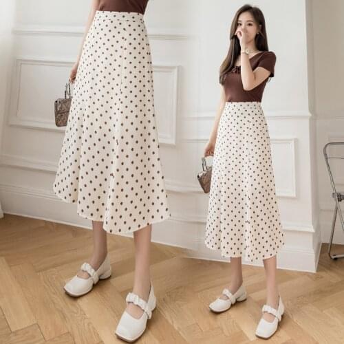 2021 Spring& Autumn New Simple Polka Dot Skirt High Waist Slim Casual Loose Elegant Sweet Women A-line Long Skirt Free Shipping