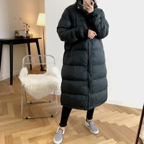 New style medium long padded thicken women cotton fashion coat black oversize loose girl jacket lady korean stand collar warm