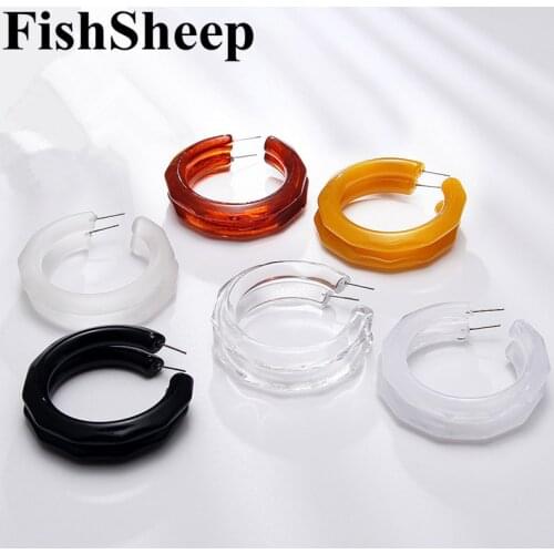 FishSheep Exaggerated Korean Leopard Acrylic Geometric C Shape Earrings Marbled Round Hoop Round Resin Drop Earrings Women Gift