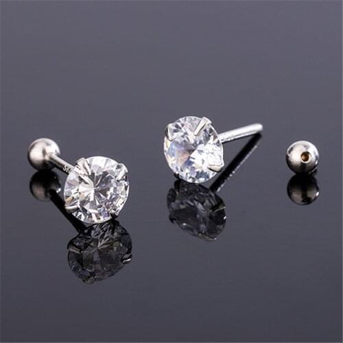 3/4/5/6mm Round Small Stud Earrings Female Minimalist White Crystal Zircon Earrings Real 925 Sterling Silver Earrings For Women