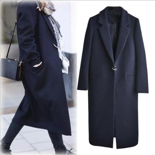 Women Coat Autumn Winter Plus Size Female Coat Medium-Long Outerwear Women Cardigan Woolen Coat Winter Jacket Women blue CL63