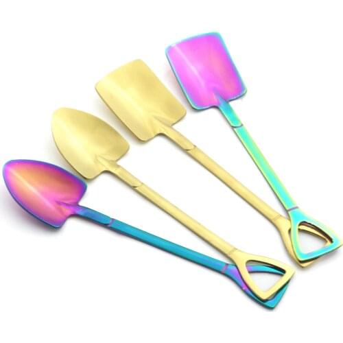 Gold Stainless Steel Shovel Spoon Set Creative Teaspoon Dessert Spoon Tableware Cutlery Set Ice Cream Stirring Spoon Party Tool