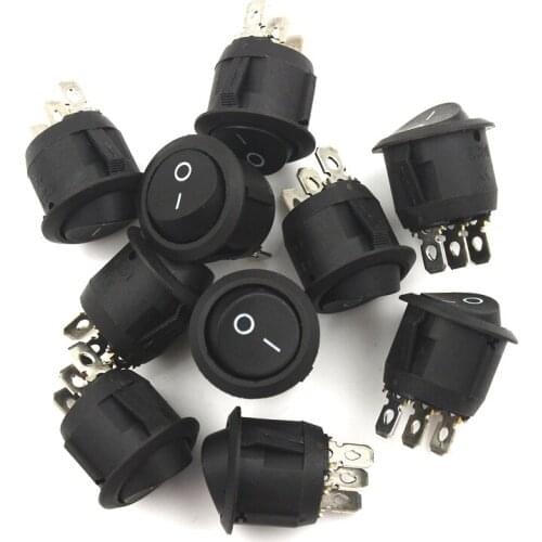 10Pcs Black Round Type Switchs ON-OFF SPST 3 Position Circle Boat Rocker Switch Become warped board power switch