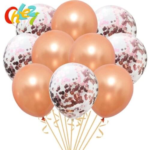 10pcs Rose Gold Confetti Latex Balloons Pink Green 12 Inches Party Balloons for Baby Shower Bridal Shower Wedding Decorations