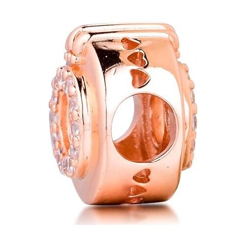 2020 New 925 Sterling Silver Rose Gold Open Center Pave Crown O Charm Fits Pandora Bracelet Beads for Jewelry Making Bijoux