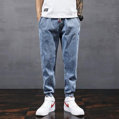 2021 New Summer Solid Cotton Casual Baggy Jeans Men Denim Joggers Streetwear Harem Jeans Trousers Big Size 6XL 7XL