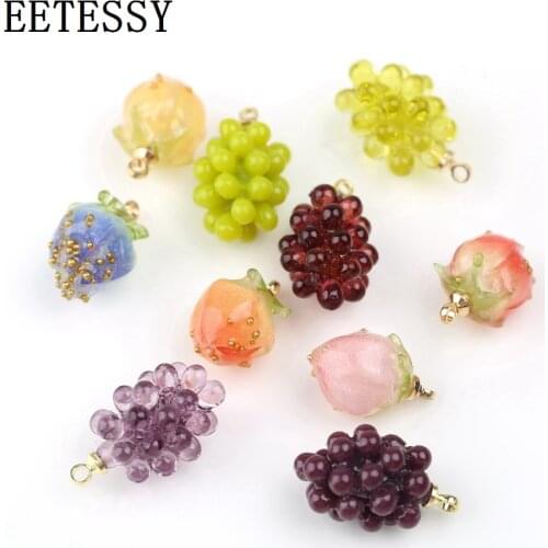 5pcs/Lot Acetate Acrylic Resin Pendant Mini Crystal Grape Pink Peach Pendant For Jewelry Making Earrings Charms DIY Accessories