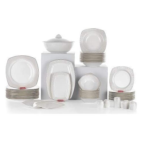 Schafer Juno 60 Pieces 12 Seater Square Fine Bone Dinner Set ALT01