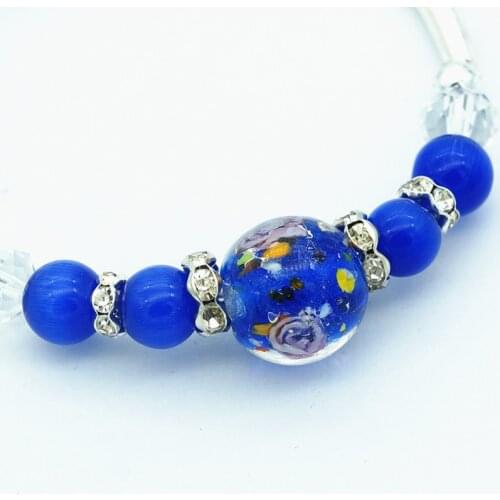 AB0053 Fashion Charming Colorful Beauty Glass beads silver color snap bracelet elastic fit 18MM snap buttons jewelry wholesale