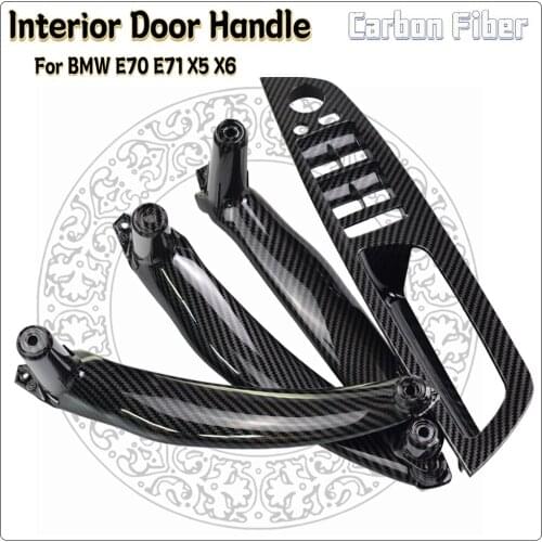 Auto Carbon Fiber Interior Door Handle Cover Replacement For BMW X5 X6 E70 E71 E72 2007-2013 Inner Panel Pull Trim Cover