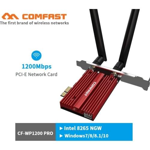 Intel 8265NGW 1200Mbps Wireless Card to PCIE-X1 Pcie Express Desktop 2x2 MU-MIMO WIFI BT4.2 Adapter with External 2*6dbi Antenna