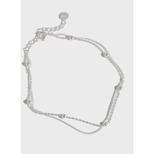 YPAY Simple Double Layers Chain Ankles Women Girls Prevent Allergy Real 925 Sterling Silver Foot Bracelets Fine Jewelry YMA008