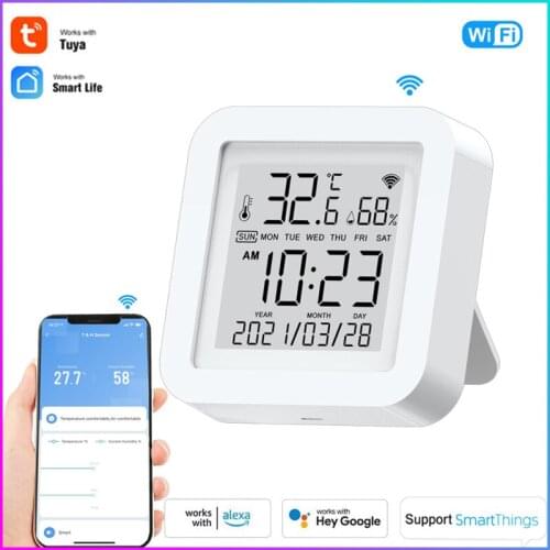 Tuya WIFI Temperature & Humidity Sensor For Smart Home SmartLife Remote Control With Display Support Alexa Google Assistant