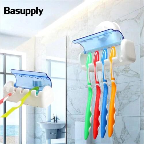 Basupply 1Pc Toothbrush Holder With Plastic Sucker Wall Mount Toothbrush Holder Storage Rack Home Cocina Bathroom Accessories