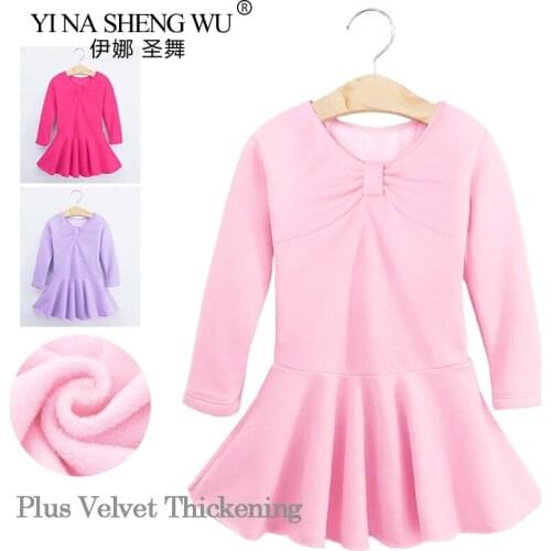 Plus Velvet Thickening Children Ballet Dance Clothes Ballet Dress Girls Dance Practice Clothes Long-sleeve Children Ballet Dress