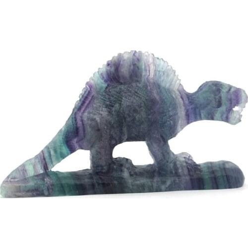 Dinosaur Natural Gemstone Fluorite Hand Carved Animal Statue Home Ornament 4.64"