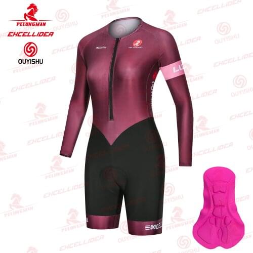EXCELLIDEA Wine Red Cycling JumpSuit Women Cycling SkinSuit