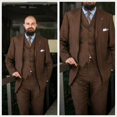 Classic Brown mens suit Casual Business Men Suits Party Tuxedo 3 Pieces Slim Fit Prom Custom Wedding dress(jacket+vest+pants)