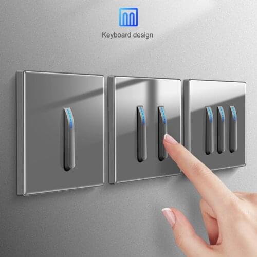 Piano Key Model Design Wall Light Push Button Switch 1-4 Gang 2 Way Gray Tempered Glass Panel Wall USB EU Socket