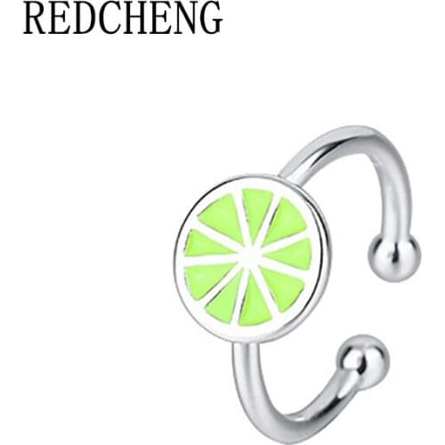 REDCHENG 925 Sterling Silver Sweet Cyan Lemon Rings for Women INS Fashion Simple Cute Personality Geometric Party Jewelry Gifts