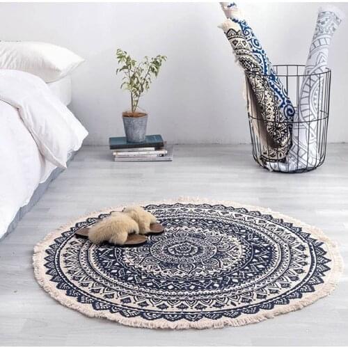 Round Area Rug Bohemian Indoor Decorative Circle Carpet with Tassels for Bedroom Living Room