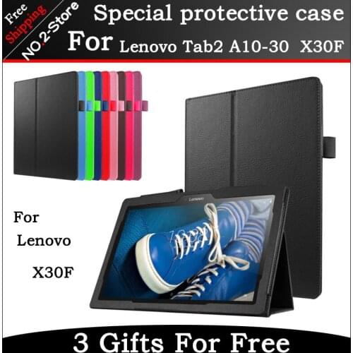 For Lenovo Tab 2 A10-70F/L Tablet Cover 10.1 inch Fashion Stand Flip For Lenovo A10-30 X30F Leather Protective Case + Film + Pen