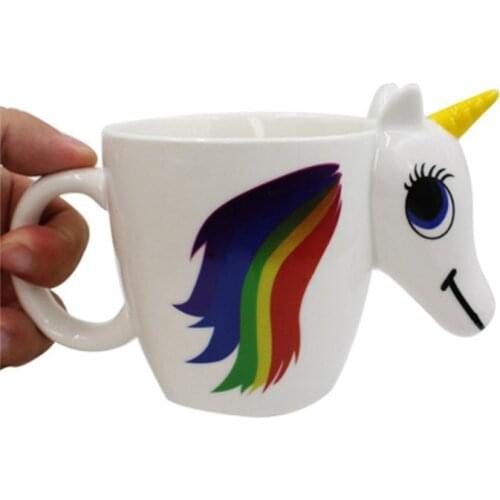 Cute Color Changing 3D Rainbow Unicorn Ceramic Mug Coffee Tea Milk Hot Water Cup Drinkware Temperature Sensing Magical Horse Cup