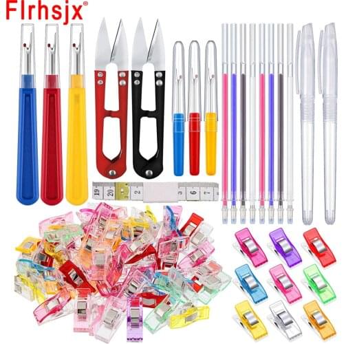 30pcs Sewing Accessories Set Quilting Clips Sewing Seam Rippers Heat Erasable Fabric Marking Pen for Home DIY Embroidery Tools