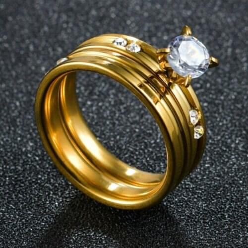 High Quality Stainless Steel Gold Color Love Ring Set for Women Men Couple Crystal Rings Luxury Brand Jewelry Wedding Gift